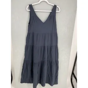 Quince Womens Dress Organic Cotton Tiered Maxi V-Neck Slate Blue Small thumbnail 2