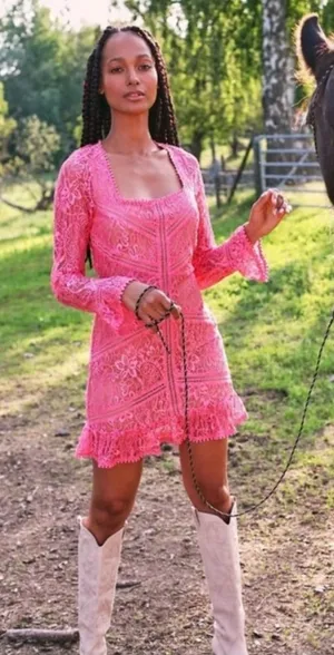 For Love & Lemons Emerie pink lace mini dress new nwt thumbnail 1