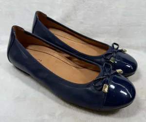Vionic Minna Navy Blue Leather Cap Toe Ballet Flats Orthotic Bow Shoes 7 thumbnail 1