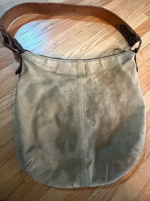 Sundance Suede Shoulder Bag in Taupe with Brown Leather Strap thumbnail 2