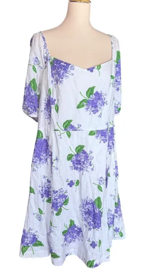 Draper James Womens Plus Size 24 Blue Hydrangea Floral Linen Puff Sleeve Dress‎ thumbnail 1