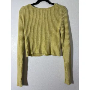 American Eagle Women's Size M Button-Front Cardigan Green-Yellow Cozy Cropped thumbnail 4