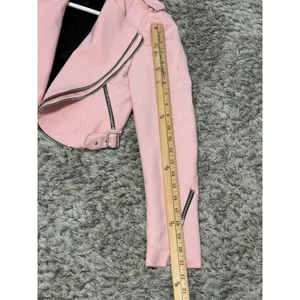 Zara Women’s Pink Cropped Moto Jacket Asymmetric Zip Biker Jacket Size XS thumbnail 14
