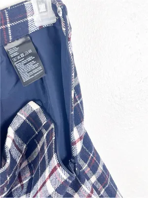H &M Blue Plaid Pleated Wool Blend Mini Skirt Size 2 Boho Academia Preppy Casual thumbnail 2