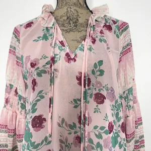 REVOLVE Misa Los Angeles Revolve Pink Green Floral Bohemian Blouse XS thumbnail 3