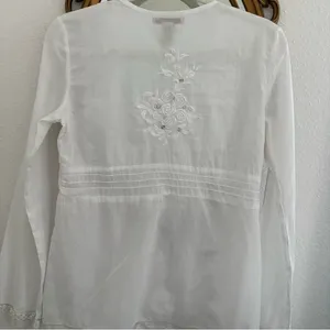 Free People vintage White cotton Embroidered Boho Tie-Front Top, size S thumbnail 5