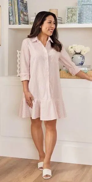 Crown & Ivy X Society Social Bridgehampton Shirtdress Peach / Beige thumbnail 1