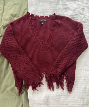 LUV NYC Destructed V-Neck Sweater thumbnail 4