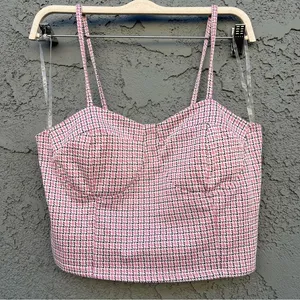 Just Polly Pink Houndstooth Crop Top Size L thumbnail 1