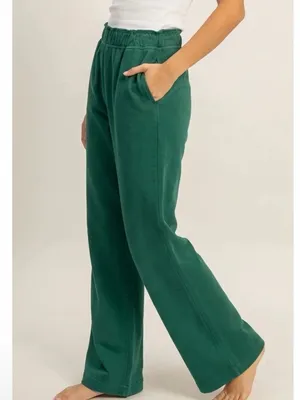 NEW Double Zero Pine Green 100% Cotton Wide Leg Flare Pants – Medium thumbnail 3