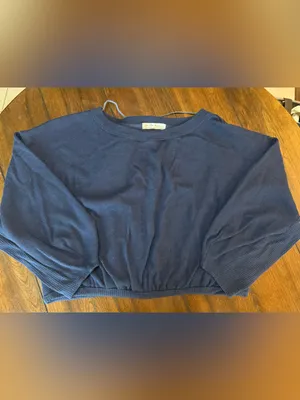 Women’s Free People Cuddle Bubble Mixed Knit top Navy Size Small thumbnail 3