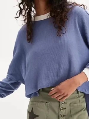 We The Free x Free People Jayson Ringer Tee Waffle Knit Thermal Top Oversize thumbnail 1