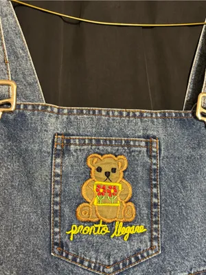 D’Roci Maternity Denim Overalls with Embroidered Bear Patch Pocket size Medium thumbnail 4
