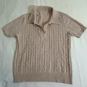 Dusty Rose Cable Knit Polo - Coquette Aesthetic - L thumbnail 3