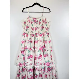 LoveShackFancy Womens Dress Elise Midi Smocked Floral Layered Cottagecore XL thumbnail 5