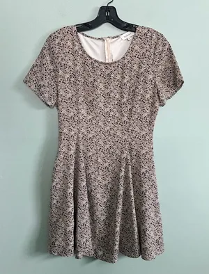 Bohme Skater Dress Women's Small Fit Flare Blue Taupe Floral BOHO Cottagecore thumbnail 1