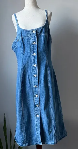 Revolt Vintage Blue Denim Button-Front Dress Knee Length Summer Western Classic thumbnail 1