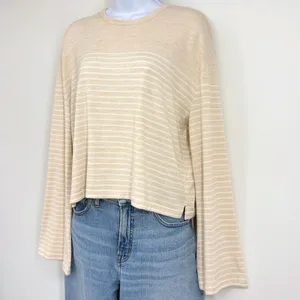 rag & bone Striped Long Sleeve Top Womens LG Beige White Bell Sleeve Jersey‎ thumbnail 3