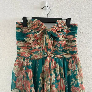 Y2k strapless Teal Floral Mariselle Garden Drape Midi Dress thumbnail 3
