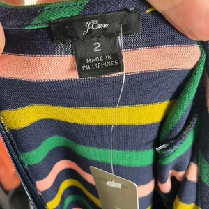 J. Crew Striped Knit‎ Midi Dress Long Sleeve Pink Green Yellow Navy Size 2 New thumbnail 7
