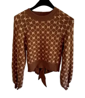 Buckle | Willow & Root Open Back Tie Sweater Brown Print Neutral Size Small BKE thumbnail 5