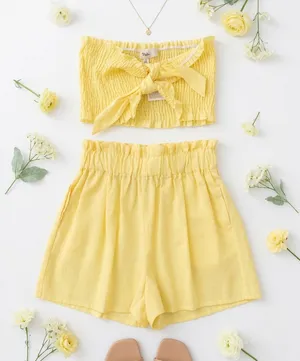 Yellow Smocked High-Waist Shorts Set- Women's thumbnail 1