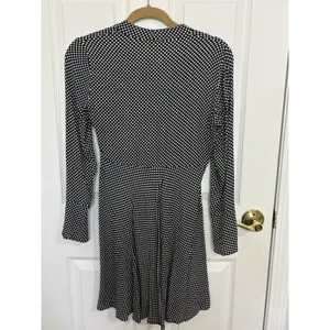Zara Black White Polka Dot Bell Sleeve Mini Dress Tie Neck M Preppy LBD Cocktail thumbnail 3