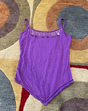 Belair Purple Hankercheif Sequin Beaded Crop Tank Top Y2K Style Vintage Junior’s thumbnail 1
