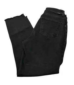 RISEN black jeans with crossover waistband and raw hems thumbnail 1