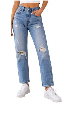 Levis Jeans Wedgie Straight Womens Size 27 Blue High Rise Distressed Button Fly thumbnail 1