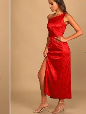 LULUS Sexy Chic Floral Prom Wedding Bridesmaid One Shoulder Satin Maxi thumbnail 7
