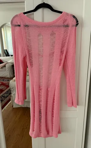 Pink long sleeve sz S mesh dress #party #clubwear #y2k #beachcover thumbnail 1