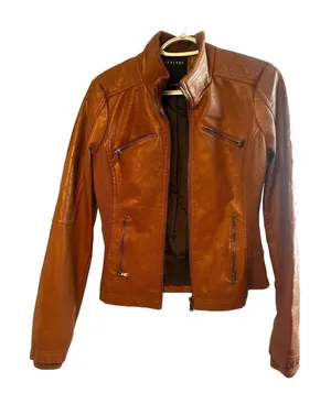 Therapy by Lane Crawford Women’s M Brown Faux Leather Moto Jacket thumbnail 1