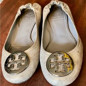 Tory Burch Cream Quilted Ballet Flats thumbnail 1
