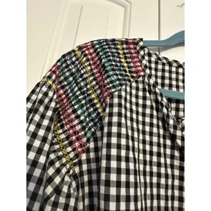 Madewell Boho Black‎ and White Checkered Top with Tie Waist L thumbnail 7