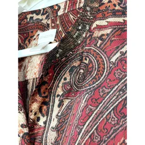 CHICOS Paisley Satin Sequin Neck Blouse Size 2 US 12 Tie Hem Blouse Top Dressy thumbnail 3