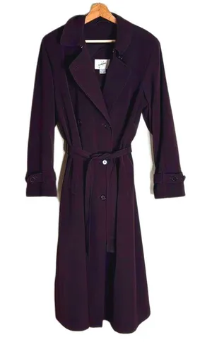 Vintage Jacqueline Ferrar Purple Trench Coat Women Size 12 Double Breasted +Belt thumbnail 1