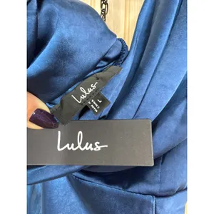 Lulus Incredible Love Navy Satin Cowl Back Midi Slip Dress Luxe Wedding Medium thumbnail 8