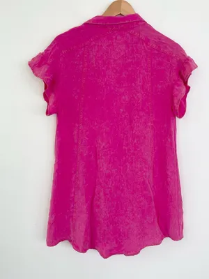 Umgee Hot Pink Ruffle Sleeve Collared Mini Shirt Dress S Small Barbiecore Boho thumbnail 4