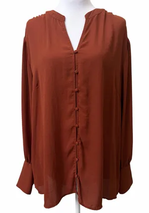 Maurices Rust Button Front Long Sleeve Blouse XXL Fall Office thumbnail 1