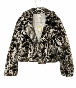 Free People Band of The Free Open Front Crop Faux Furlvory/Black Jacket Medium thumbnail 1