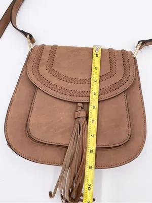 Franco Sarto Tan Faux Suede Leather Crossbody Saddle Bag Purse Fringe Boho thumbnail 12
