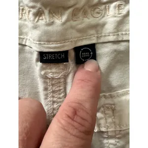 American Eagle Women Cream Wide Leg Cargo Pants Size 14 Stretch Lyocell Utility thumbnail 3