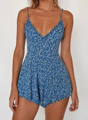 Princess Polly Blue Floral Romper Dress sz : 4 Cottagecore Mini thumbnail 1