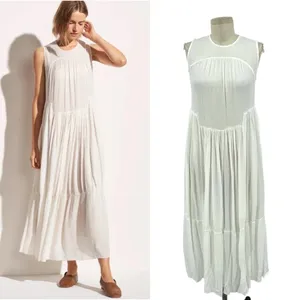 Vince Shirred Sleeveless Tiered Midi Long Dress in‎ Off White Size XS thumbnail 2