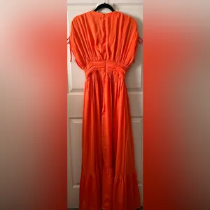 French Connection‎ Audrey Autumn Wedding Guest Maxi Whimsical Dress Mandarin Orange Jewel Tone Sz 6 thumbnail 6