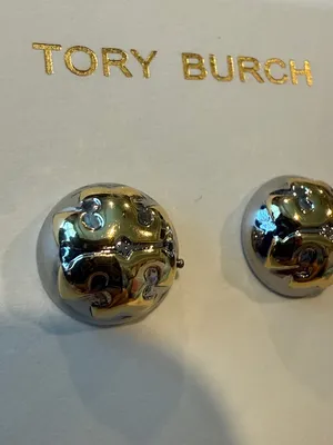Tory Burch | Gold & Silver Plated Logo Dome Stud Earrings thumbnail 2