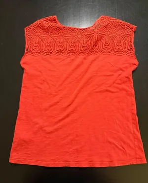 LOFT Ann Taylor Vintage Soft Coral Orange Crochet Lace Yoke Sleeveless Top S thumbnail 1