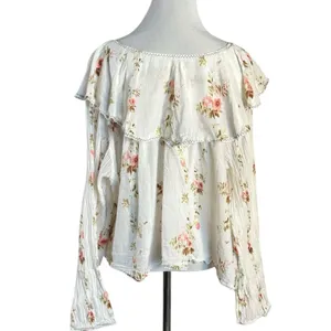 Free People Dainty Ethereal Ruffle Camilla Floral Gauze Blouse Medium Cottage thumbnail 9