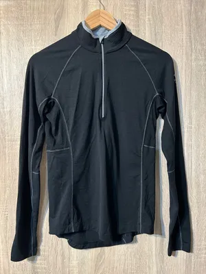 Icebreaker Black and Gray Merino Bodyfit Zone 1/4 Zip Top Size Medium thumbnail 1